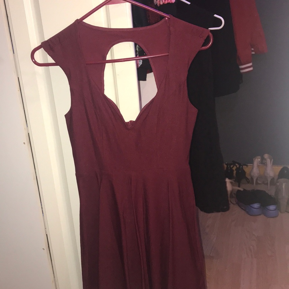 Maroon Babydoll Dress with Keyhole Back